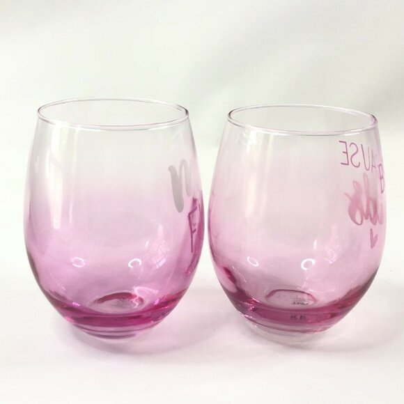 Stemless Wine Glasses Mom Fuel Because Kids Set Of 2 New in Box 22oz Pink - Picture 11 of 12